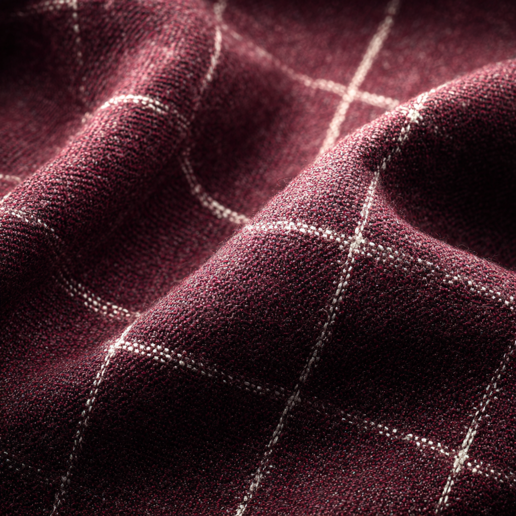 Burgundy Windowpane wool fabric swatch