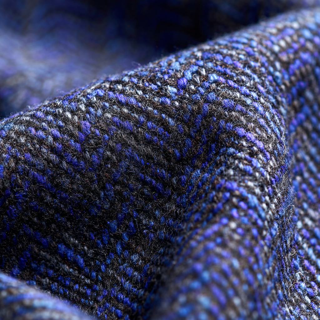 Midnight Blue Herringbone wool fabric swatch